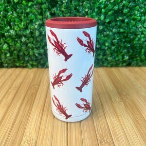 Destination Holiday Crawfish Insulated Stainless Steel Skinny Can Cooler EUC